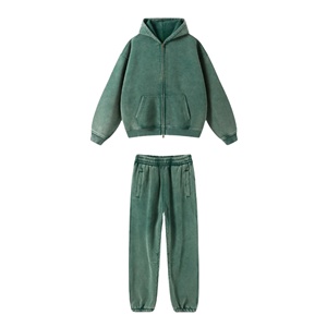 Survêtement personnalisé délavé à l'acide 100% coton Sweat à capuche vintage et pantalon de survêtement Jogger Set Stone Wash Winter Sportswear Men Tracksuit - Product Image 2