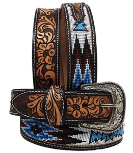 Cinturones de cuentas de piel de vaca de alta calidad RiderTrust, estilo occidental informal de grano completo, hebilla de cobre Floral grabada a mano, duradera y personalizada - Product Image 5