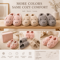 Chaussons d'intérieur en textile doux, motif cochon en peluche, légers, chauds, antidérapants, pour l'hiver et l'automne, OEM ODM, personnalisables