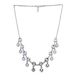 Collier en or 14 carats et argent 925 pour femmes, plaqué rhodium, pierre précieuse améthyste en forme de larme, bijoux religieux chrétiens, motif géométrique - Product Image 3