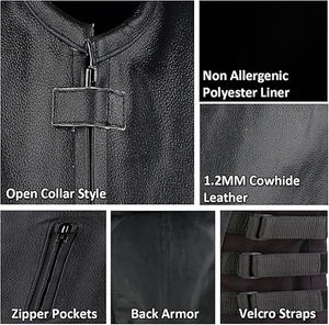 Gilet de moto pour hommes Style Swat en cuir de vachette noir de qualité supérieure avec taille réglable et poches de transport dissimulées 2025 gilets - Product Image 5