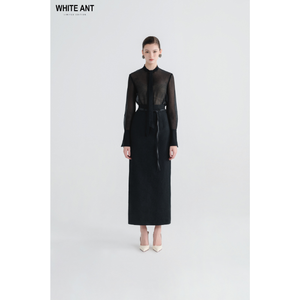 กระโปรงสตรีทรงยาวแบบทางการมีเข็มขัดแบบแยกที่ด้านหลังของ Hira มีฉลากตามสั่งและป้าย - Product Image 1