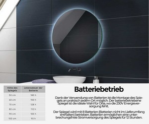 Espejo redondo iluminado para baño LED82 Interruptor táctil-Reloj LED central-Izquierda - Product Image 3