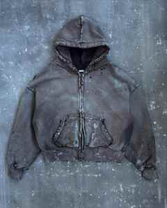 Sweat à capuche pour homme, streetwear d'hiver personnalisé par un designer, en coton épais, à épaules tombantes, effet délavé vintage, délavé à l'acide - Product Image 1