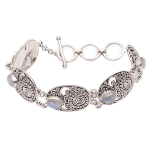 Rainbow Moonstone <b>Chain</b> Link <b>Bracelet</b> Boho Dainty Jewelry Gift for Anniversary Party 925 Sterling <b>Silver</b> Jewelry Wholesale Price - Product Image 1