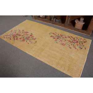 Alfombra turca Vintage de 3,5x6,6 pies, lana amarilla clásica, algas marinas, retazos de látex, área grande para adolescentes, diseño de pasillo rectangular - Product Image 3