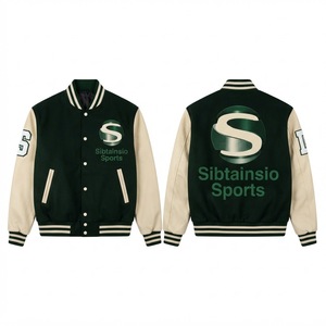 Chaqueta Letterman Verde Crema con Mangas en Contraste, Cuello y Puños de Punto Acanalado a Rayas, Cintura Alta, Chaqueta de Hombre Personalizada al por Mayor de Alta Calidad - Product Image 4