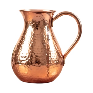 Jarra de cobre martillado artesanal de primera calidad con jarra de metal con mango ergonómico, ideal para decoración y servicio del hogar, capacidad de 1,5 l - Product Image 1