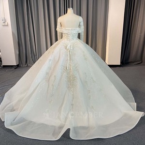 ANY263 Traditional <b>Sequined</b> Beaded Off Shoulder Criss-Cross Wedding Puffy Gowns Dress - Product Image 2