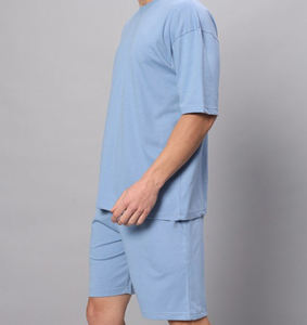 Ensemble deux pièces d'été pour hommes T-shirt et short en coton et polyester tissés en maille - Product Image 4