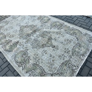 Alfombra Turca Vintage, Alfombra Grande de 5.4x8.5 pies, Alfombra de Lana a Cuadros Gris Marrón - Product Image 4