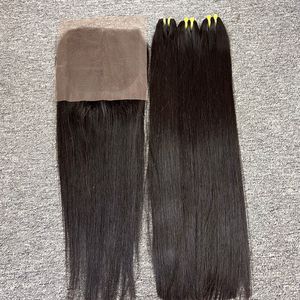 Paquete de cabello humano virgen recto de hueso negro de alta calidad WEFT, cabello crudo de longitud larga para encaje suizo, rizo Jerry de un donante para mujer - Product Image 1