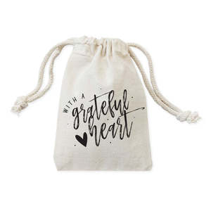 Lot de 6 sacs en coton pour cadeaux de Thanksgiving sur le thème du cœur reconnaissant - Product Image 1
