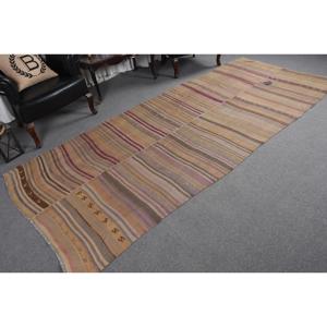 Tapis Kilim, tapis turc de 4,3 x 10,6 pieds, tapis rayé brun en laine - Product Image 5