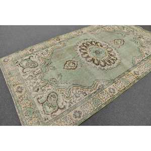 Tapis turc vintage 5.2 x 9.4ft vert beige tissage plat laine Patchwork motif pour salon décor couloir utiliser support en Latex - Product Image 2