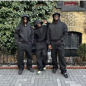 Sudadera con capucha recortada de gran tamaño personalizada de alta calidad para hombre, Sudadera con capucha y pantalones de algodón de peso pesado de 500gsm para hombre en blanco - Product Image 5