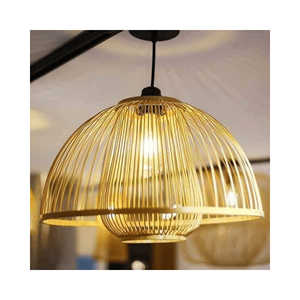 Lámpara de bambú, sombra de jaula de bambú al vapor con tapa de madera para ambiente de Casa de Té y salones, luz de techo hecha a mano de Vietnam - Product Image 6