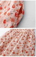 Dress kerah lengan pendek wanita, gaun katun Linen bunga merah muda lengan pendek 2025 musim panas baru Korea longgar modis temperamen kasual