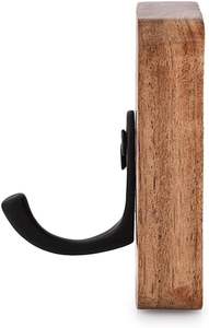 Ganchos para batas y toallas Madera de Acacia Natural 4 PCS Montado en la pared Bata decorativa rústica y ganchos para toallas para colgar abrigos, toallas, llaves - Product Image 6