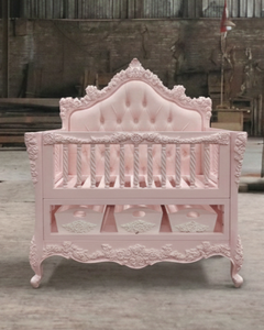 Cuna para Bebé de Madera de Caoba Maciza, Tallada a Mano, Estilo Europeo Clásico Moderno, Resistente y No Plegable - Rosa - Product Image 1