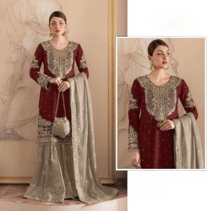 Heavy Georgette Pakistani Salwar Suit for <b>Wedding</b> Parties Embroidered Floral Chiffon Washable Beautiful Sequence Work - Product Image 3