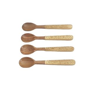 Cuillère à manger en bois naturel couverts ensemble de couverts Design de Table poignée en béton argenté ensemble de fromage ménager Mini cuillère en bois - Product Image 1