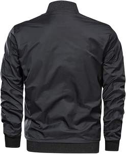 Blouson d'aviateur décontracté à fermeture éclair en gros couleur légère blouson d'aviateur en tissu 100% polyester noir vierge - Product Image 2