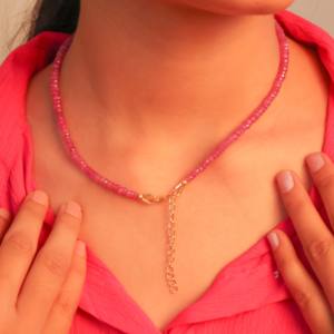 GOODSTONE, collar de plata de ley 925 para mujer, chapado en oro con cuentas de rubí Natural, oro amarillo, tamaño relleno 16, joyería de piedra natal - Product Image 3