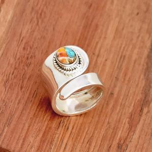 Oyster Copper Turquoise <b>Adjustable</b> <b>Ring</b> in 925 Sterling Silver Oval Stone Anniversary Jewelry Gift - Product Image 2