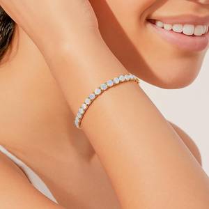 Bracelet de tennis en pierre précieuse ronde opale éthiopienne blanche opale naturelle 925 argent octobre pierre de naissance bijoux cadeau pour maman - Product Image 6