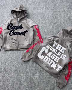 Top qualité Streetwear en détresse broderie avec rhin pierre pull à capuche pour hommes 100% coton 450GSM fuit personnalisé - Product Image 5