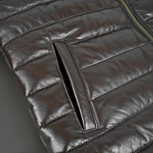 Chaqueta Informal de Piel de Cordero Acolchada SF004, Impermeable, Cierre de Cremallera Vintage, Tallas XS-XL, Color Marrón Oscuro con Patrón, para Primavera/Invierno - Product Image 6
