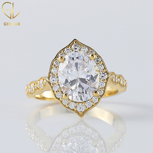 Bague de mariage Halo Vintage de vente chaude, bague de fiançailles en or 14k avec diamant Moissanite original taille ovale 2CT - Product Image 3