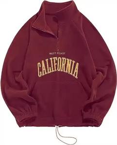 เสื้อหนาวปักลายเชอร์ปาฟลีซของผู้หญิงเสื้อสเวตเตอร์สวมหัวโอเวอร์ไซส์แบบรูดซิปแบบลำลองสำหรับฤดูหนาวออกแบบได้ตามต้องการ - Product Image 5