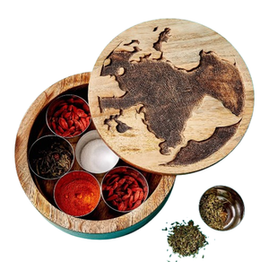Wooden Craft <b>Spice</b> <b>Boxes</b> Printed Design Lid Traditional Kitchen Storage Container for <b>Spice</b> and Herbs Organizing Purposes - Product Image 6