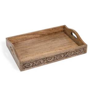 Bandeja de servicio multifuncional de madera reutilizable hecha a mano, uso doméstico de tendencia, tipo de plato para restaurante de Hotel, diseño de grabado a mano - Product Image 2