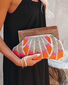 <b>WEDDING</b> EMBROIDERY UNIQUE <b>BAGS</b> BEST Bohemian Style Embroidery Work Pearl Hand Clutch Purses Fancy Design Lining Customizable - Product Image 2