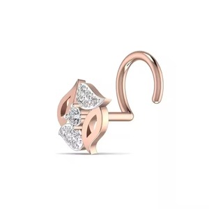 18KT Yellow Rose & <b>White</b> <b>Gold</b> Fine Body Jewelry 0.07CT Lab Grown Diamond Leafy Shaped <b>Nose</b> <b>Ring</b> for Women Wedding Occasion - Product Image 1