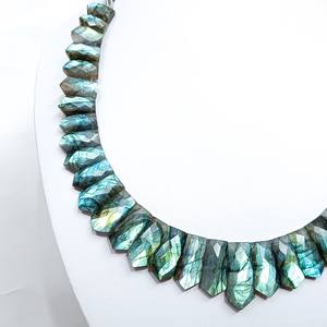 สร้อยคอลูกปัดลาบราดอไรต์ไฟสีฟ้าสร้อยคออัญมณีธรรมชาติที่เรียบง่ายของขวัญสำหรับเธอ - Product Image 3