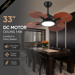 33 Inch Dimmable <b>Ceiling</b> Fan with <b>Light</b> and <b>Remote</b>, Wood Blade Flush Mount Low Profile Fan with Quiet DC Motor - Product Image 2