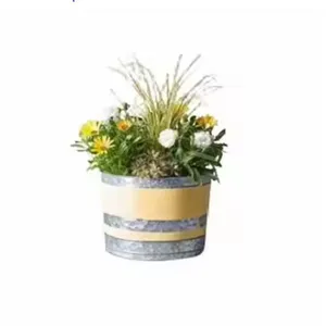 タフラ輸出業者サプライヤーによる家の装飾のためのトレイ付きの魅力的なデザインプランター花植物とハーブポット金属ポット