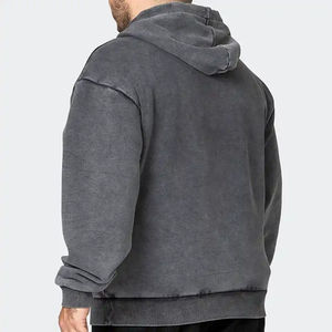Sweat à capuche pour homme en coton mélangé, lavage à l'acide, respirant, séchage rapide, design d'hiver tendance, technique de teinture unie, durable - Product Image 2