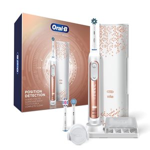 แปรงสีฟันไฟฟ้า8000สีโรสโกลด์อัจฉริยะ Oral-B สำหรับผู้ใหญ่แปรงสีฟันโซนิกแบบชาร์จไฟได้เชื่อมต่อบลูทูธขนาดกลางอัจฉริยะ