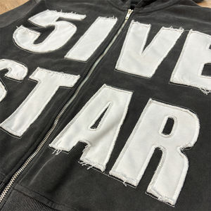 Conjunto de pantalones de chándal bordados con apliques Mufa y Sudadera con capucha recortada para hombre, chándal de retazos de algodón pesado, lavado ácido desgastado 2025 - Product Image 4