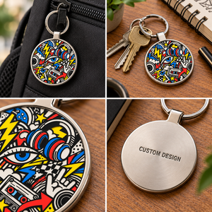 Porte-clés en métal émaillé personnalisé avec logo d'entreprise, art graffiti, OEM ODM, cadeau d'entreprise - Product Image 3