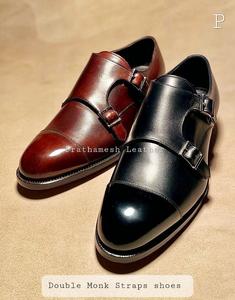 Goodyear chaussures cousues en cuir lanières de moine chaussures habillées conception de luxe utilisation du bureau supérieur saisons d'automne chaussures haut de gamme hommes élégants - Product Image 5