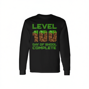 เสื้อยืดแขนยาวลายเกมพิกเซลระดับ 100 สำหรับเด็กผู้ชาย เสื้อยืดโปรโมชั่นวันเปิดเทอม - Product Image 2