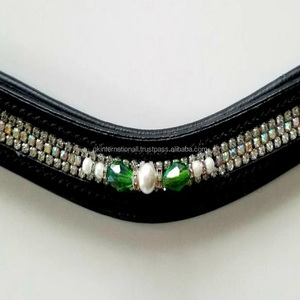 Perle verte personnalisée et cristaux clairs chaîne Bling décorative incrustée canal vide bande de front de cheval en cuir en tailles Cob complètes - Product Image 3