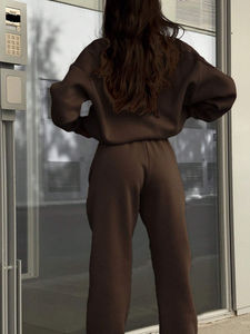 Conjunto de sudadera y pantalones de cuello redondo de dos piezas para mujer, ropa de mujer personalizada al por mayor, conjunto de chándal de forro polar de algodón - Product Image 4