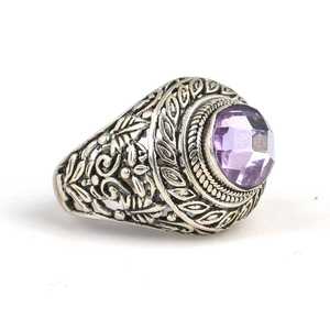 Bague vintage pour homme en argent sterling 925 avec améthyste ronde, plaquée rhodium pour un usage quotidien, technique d'incrustation - Product Image 2